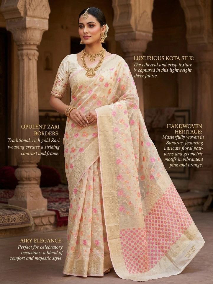 Banarasi Kota Silk Saree with Zari Border